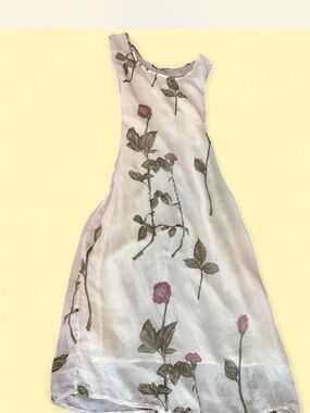 Sheer Floral Maxi Dress in Ivory with Pink Roses